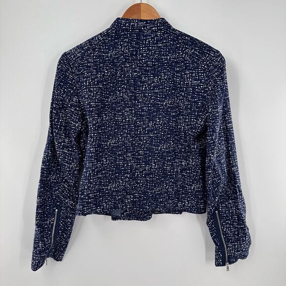 Gap Moto Jacket Wmns Small Petite Navy Speckled Zip Up Asym Cotton Lined - Picture 7 of 9